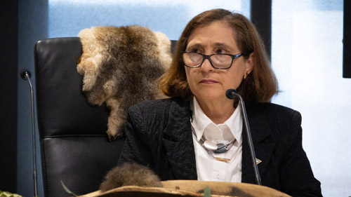 Close up of Lily D'Ambrosio MP at a Yoorrook Public hearing